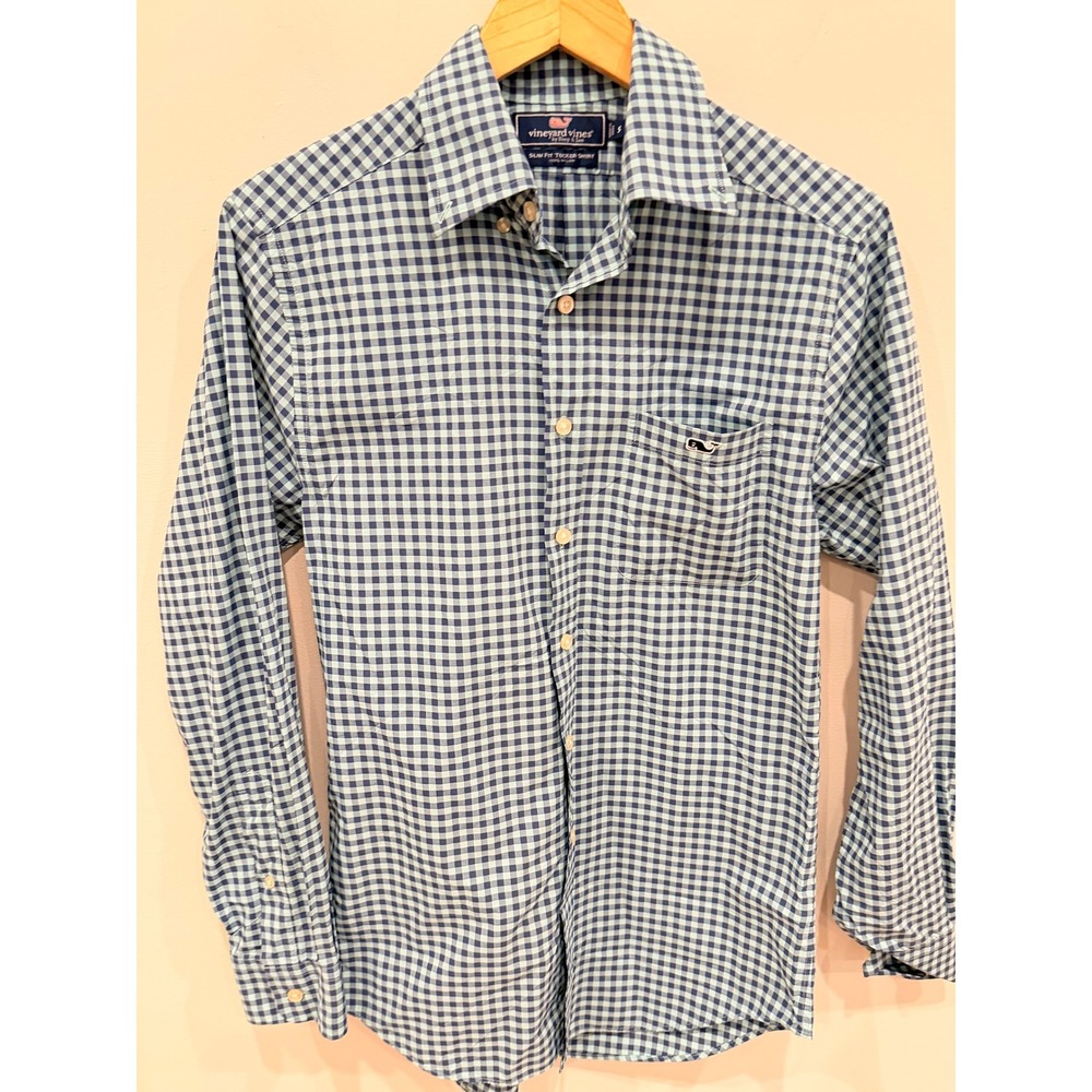 Vineyard‎ Vines Slim Fit Tucker Shirt Men's S Blue White Gingham Button Down